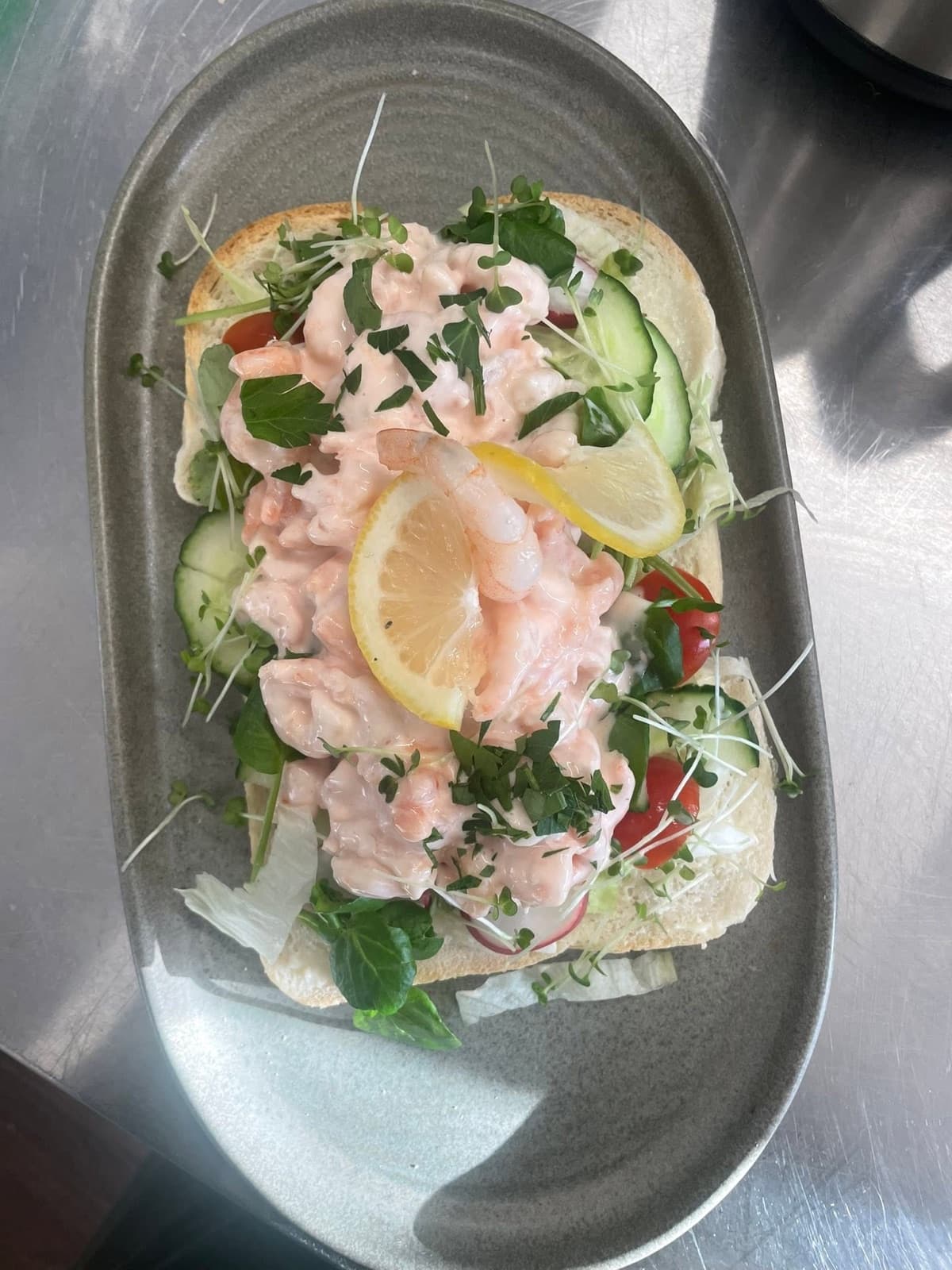 The prawn open sandwich